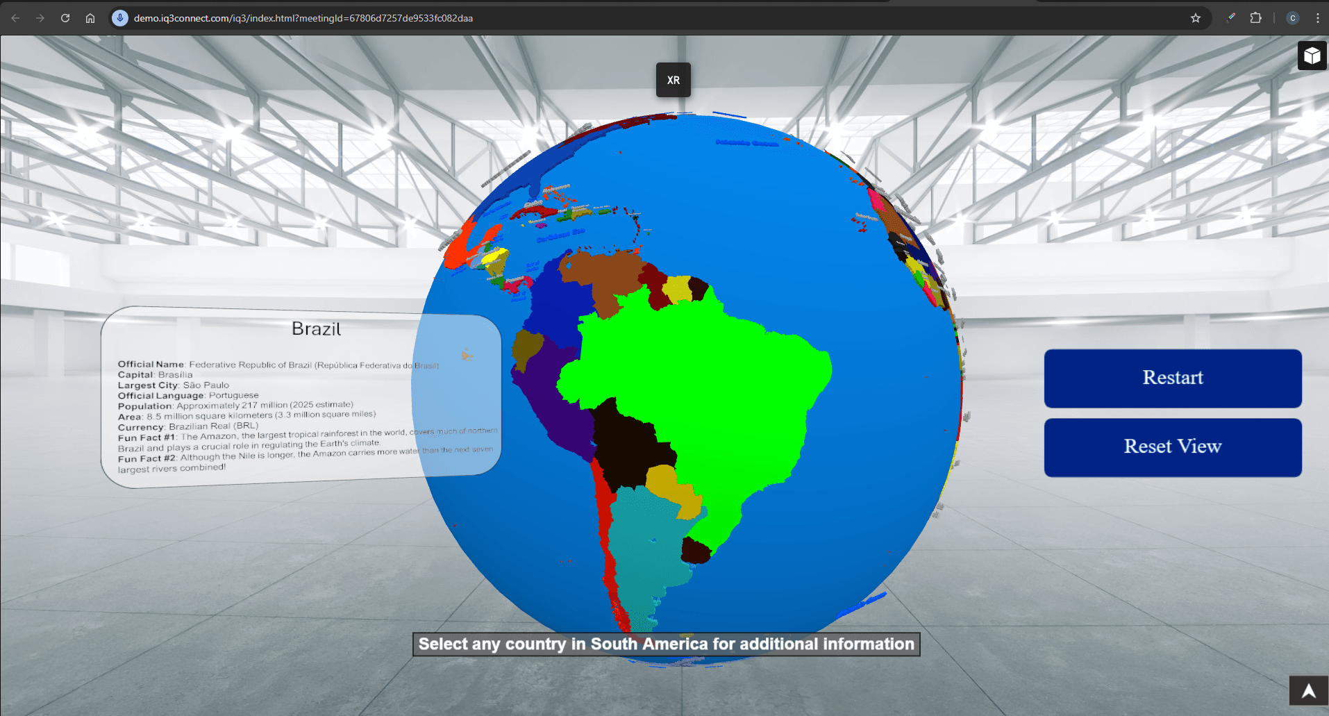 XR Learning Example 2 - South American Countries